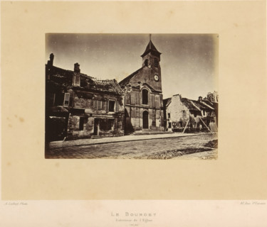 View of the church of Le Bourget after the destruction by the Paris Commune, Le Bourget. Exterieur
