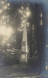 Obelisk of Prince Charles between trees, Obélisque du Prince Charles, photograph, page,