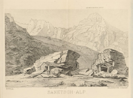 Sanetsch-Alp, Reproduction of a drawing of a view of Col du Sanetsch in the Alps, Switzerland,