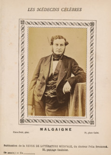 Malgaigne, Portrait of Joseph-François Malgaigne, photograph, page, inscription: '(Publication de