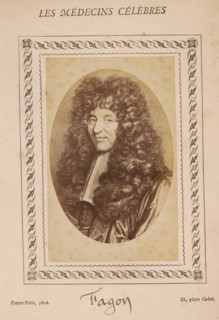 Photo reproduction of a portrait of Guy-Crescent Fagon, photograph, reproduction, page,