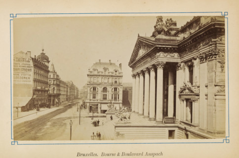 View of the Anspachlaan and the stock exchange in Brussels, Bruxelles. Bourse & Boulevard Anspach,