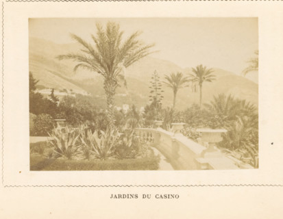 View of the gardens of the Monte Carlo casino in Monaco, Jardins du Casino, photograph, page,