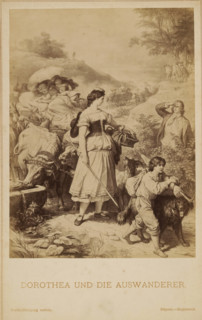 Photo reproduction of a scene from Goethe's Herman and Dorothea, Dorothea und die auswanderer,