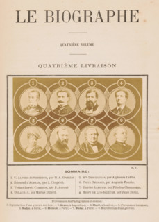 Composite group portrait of eight celebrities, photograph, page, montage photo, inscription: