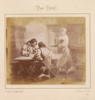 Photographic reproduction of a design of two men playing a dice game by J. Carpey, Das Spiel,