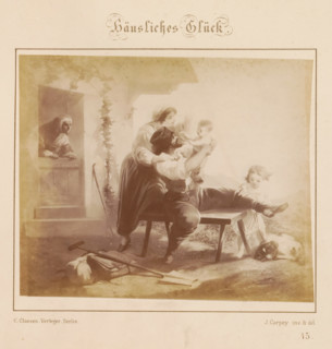 Photographic reproduction of a design of a happy family by J. Carpey, Häusliches Glück, photograph,