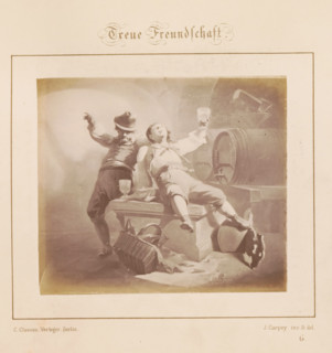 True Friendship, Photographic reproduction of a design of two drunken men in a wine cellar by J.