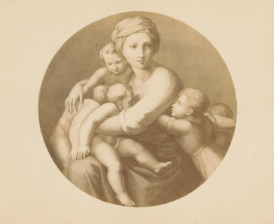 Photo reproduction of an engraving after Charity by Raphael in the Vatican, photograph,