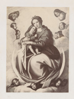 Photo reproduction of an engraving of Mary with Christ as a child by Giovanni Battista Salvi in the