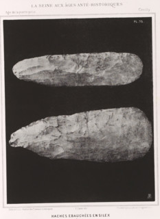 HACHES EBAUCHÉES EN SILEX 1, 1 nature, Flint axes, page, photomechanical print, number: 'Pl. 75',