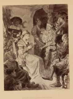 Unter den Landsknechten, Reproduction of a drawing of a scene from Die Ahnen by Gustav Freitag in