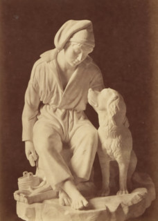 Sculpture of a boy and a dog by Leopold Borbone, photograph, This photograph is part of a cover