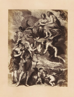 Photo reproduction of an engraving of The Showing of the Portrait of Maria de' Medici to King Henry