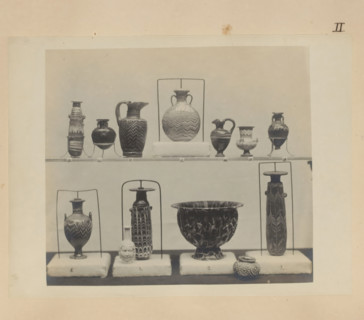 Eleven Egyptian vases and a cup and a pot, photograph, page, number: 'II', c. 1890 - c. 1895,