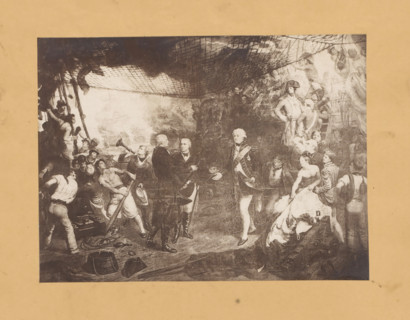 Reproduction of a painting of De Winter's surrender after the lost naval battle at Camperdown,