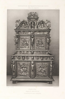 17th-century French wooden cabinet, at the Exposition Rétrospective of 1877 in Lyon, France,