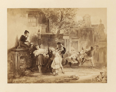 Photo reproduction of a sketch of Blowing Bubbles. The Past and the Present by Sir George Harvey,