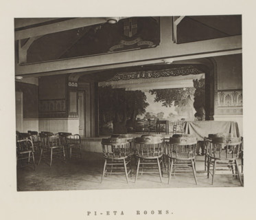 Theatre of the Harvard Pi Eta Society, Pi-Eta rooms, page, photomechanical print, c. 1870 - in or