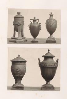 Five decorated vases, photograph, page, photographer: Joseph Cundall, c. 1868 - in or before 1873,