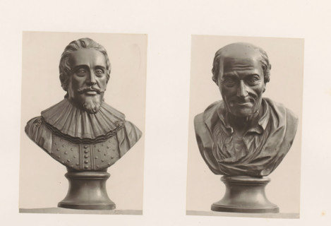 Busts of Voltaire and Hugo Grotius, photograph, page, photographer: Joseph Cundall, c. 1868 - in or