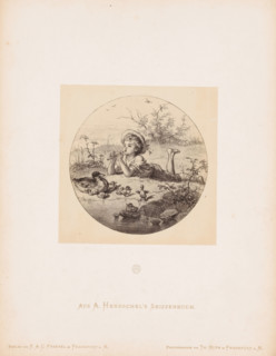 Photo reproduction of a reclining child playing a flute by Albert Hendschel, From A. Hendschel's