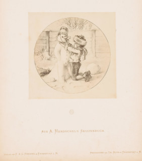 Photo reproduction of a sketch of a boy making a snowman, by Albert Hendschel, Aus A. Hendschel's