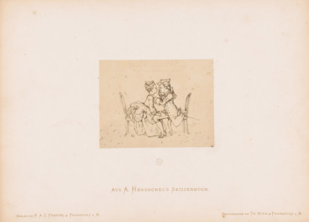 Photo reproduction of a sketch of two children reenacting a visit to the eye doctor, by Albert