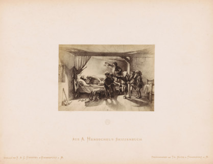 Photo reproduction of a sketch of Snow White and the Seven Dwarfs by Albert Hendschel, Aus A.