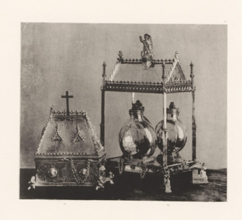 Two gilded silver chrismatories, displayed at an exhibition of religious objects from the Middle