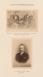 Group portrait of the members of the commission and a portrait of the president of the