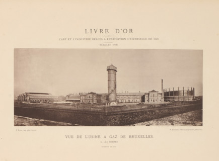 View of the gas factory in Brussels, Vue de l'usine a gaz de Bruxelles, page, photomechanical