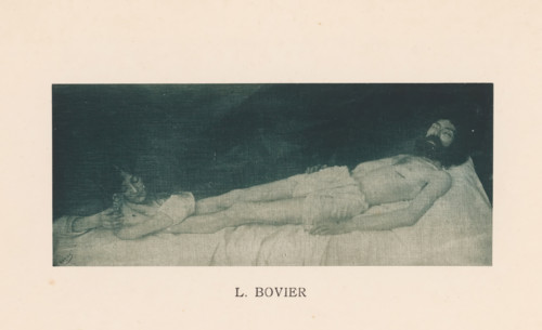 Woman, presumably Mary Magdalene, embraces the feet of the dead body of Christ, Sentiment d'Art en