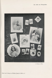 Collage of portraits of unknown men, women and children, page, photomechanical print, inscription:
