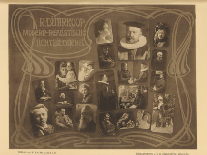Collage of portraits of unknown men, women and children, page, photomechanical print, photographer: