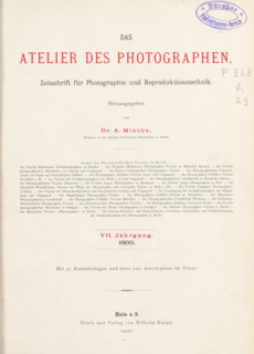 Das Atelier des Photographen, hrsg. von A. Miethe und F. Matthus-Masuven, book, date: 'MAR, 1984',