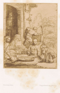 Photo reproduction of an etching of Abraham receiving the three angels by Rembrandt van Rijn,