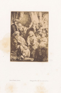 Photo reproduction of an etching of Joseph telling his dreams by Rembrandt van Rijn, photograph,