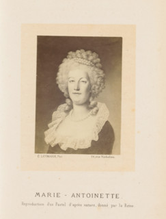 Photo reproduction of a drawn portrait of Marie Antoinette, photograph, reproduction, page,