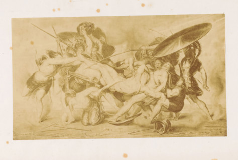 Photo reproduction of a painting of the fight over the body of Patroclus, photograph, reproduction,