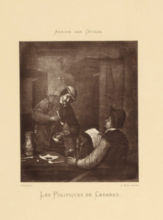 Reproduction of a painting of a scene in a tavern by Adriaen van Ostade, Les Politiques de Cabaret,