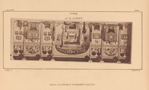 Reproduction of a print of a design for the French pavilion at the 1883 World's Fair in Amsterdam,