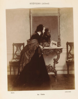 La Visite, Photographic reproduction of a painting of a woman in front of a mirror by Alfred