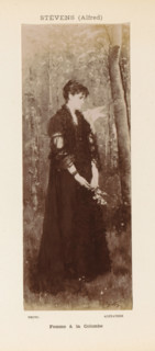 Photographic reproduction of a painting of a portrait of an unknown woman with a dove on her