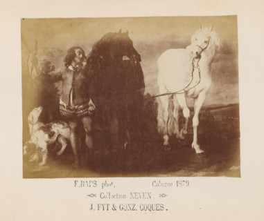 Photo reproduction of a painting of a boy with two horses at the reins by Joannes Fijt and Jan