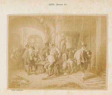 Photo reproduction of a painting of a group of men playing a game by Hendrik Leys, photograph,