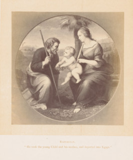 Photo reproduction of a print after a painting, depicting the rest on the flight into Egypt,