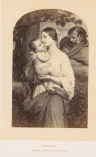 Photo reproduction of a print after a painting, depicting Mary with Child and Joseph, photograph,