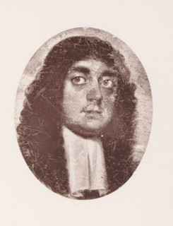 Photo reproduction of a painting depicting a portrait of Francis Hare, reproduction, page,