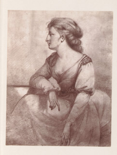 Photo reproduction of a drawing depicting a portrait of Georgiana Shipley, reproduction, page,